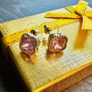 Clover-Shaped Pink CZ Stud Earrings